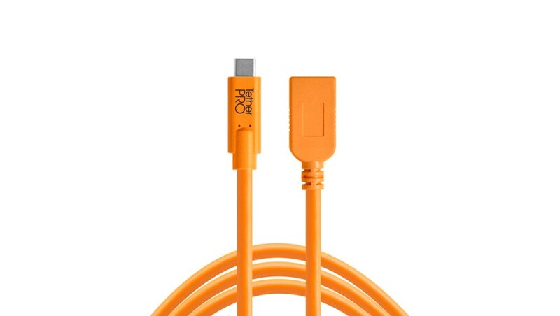 Tether Tools TetherPro USB-C to USB Female Adapter (extender), 15' (4.6m) ORG