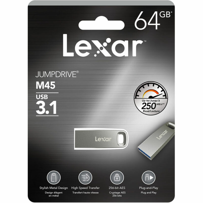 Lexar JumpDrive M45 USB3.1 64GB ,Silver Housing, up to 250MB/s